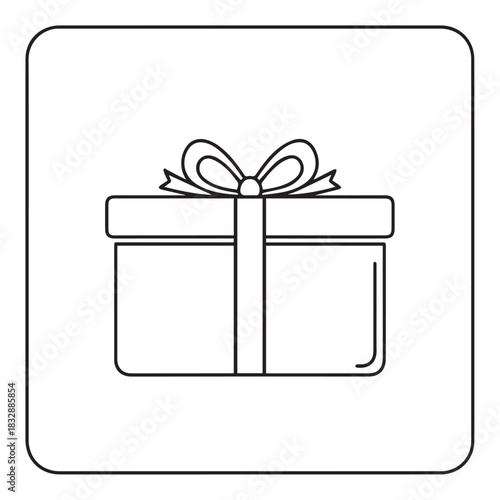 Simple outlined gift box with ribbon icon for celebration and gifting.