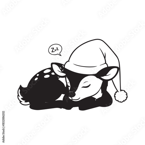 Adorable cartoon sleeping animal wearing a winter hat, curled up for a cozy nap.