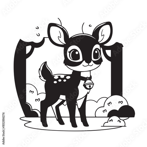 Adorable cartoon fawn standing in a whimsical woodland scene with a playful charm.
