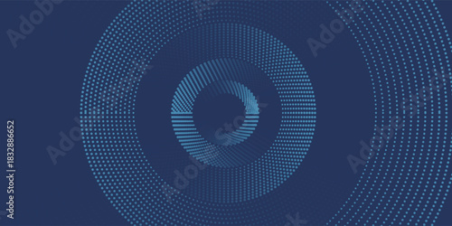 Abstract Digital Circles of Particles with Noise. Futuristic Circular Sound Wave. Big Data Visualization. 3D Virtual Space VR Cyberspace. Crypto Currency Concept. Vector Illustration.