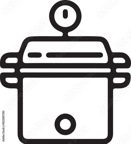 Black outline silhouette of a pressure cooker with a gauge on top isolated on transparent background