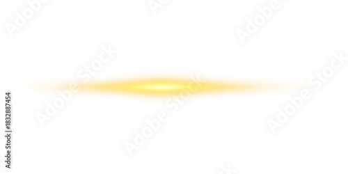 Shining light with yellow gold color in horizontal position PNG glow effect background