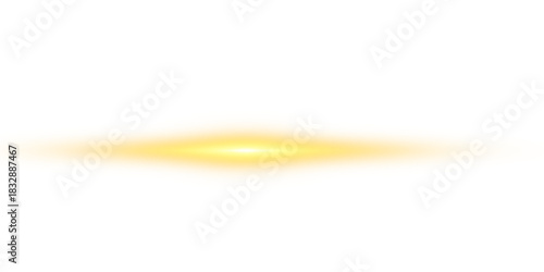 Shining light with yellow gold color in horizontal position PNG glow effect background