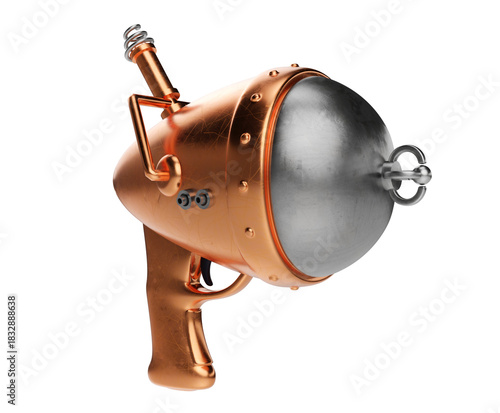 Futuristic alien space gun or blaster in vintage sci fi style. Realistic 3d illustration weapon for toy or game.