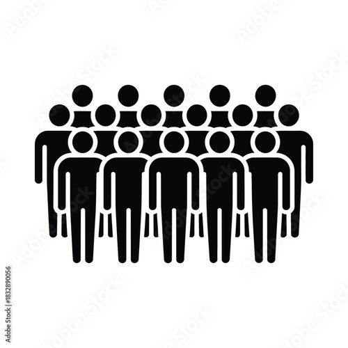 Stylized black silhouettes of a group of people standing together