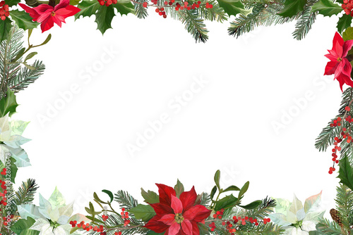Christmas frame with poinsettia flowers