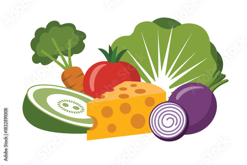 A colorful assortment of fresh vegetables and cheese arranged together nicely