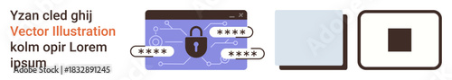 Data protection, cybersecurity, online privacy, digital safety, secure communication, encryption. Browser window with a lock and password fields. Cybersecurity and online privacy concept
