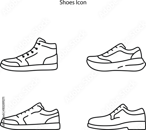 Set of outline icons related to shoes. sneakers Linear icon collection. Editable stroke. Vector illustration.