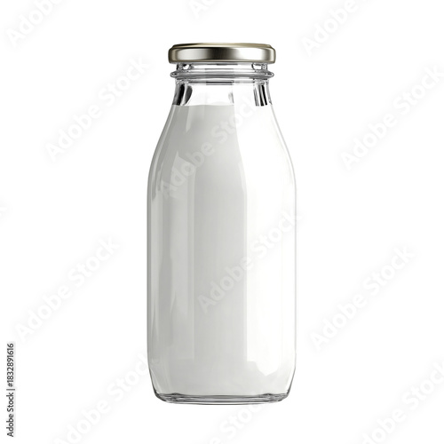 Fresh Milk in a Glass Bottle on a Plain Background for Home Kitchen Use