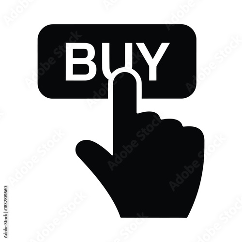 Finger pressing a buy button on a black background