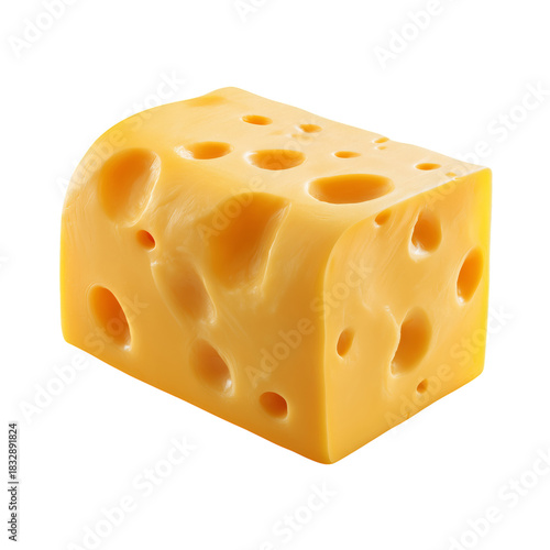 Yellow Cheese Block With Holes on a Plain White Background
