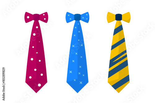 Set of men's bow ties in different colors with patterns