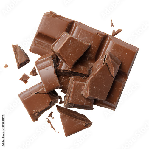 Dark Chocolate Pieces Arranged With Cocoa Crumbs on White Background