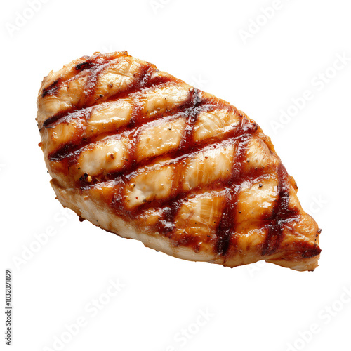 Grilled Chicken Breast With Perfect Char Marks on a White Background