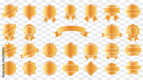 Collection of golden award ribbons and badges for premium quality design