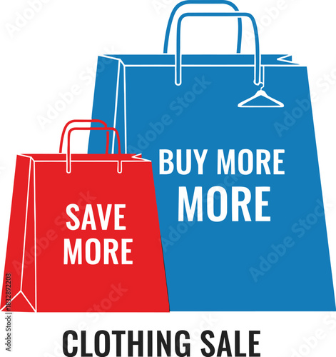 Clothing sale promotion with shopping bags isolated on white background