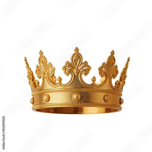Golden Crown Displayed on a Plain Background Highlighting Its Intricate Desig...