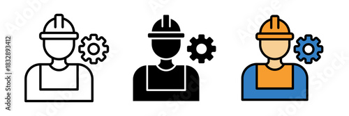 Engineer icon simple outline of a person wearing a hard hat and holding a wrench or blueprint, representing an engineer in a clean minimal style.