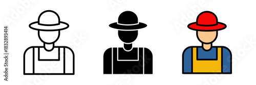 Farmer icon simple outline of a farmer wearing a hat and holding a pitchfork or tool, drawn in a clean minimal style.