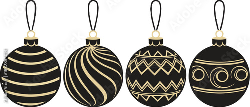 Collection of festive Christmas balls, hanging decorative ornaments ideal for New Year celebration vector graphics.