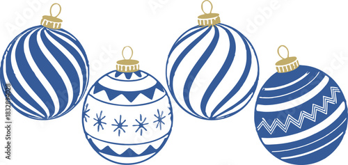 New Year holiday vector set featuring elegant Christmas balls as hanging decorations for festive graphic projects.