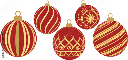 Holiday vector set of Christmas balls, shiny hanging ornaments perfect for New Year celebrations and festive designs.