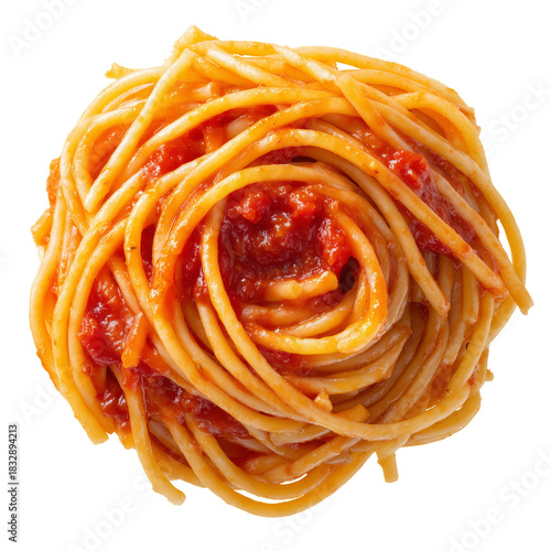 Delicious Spaghetti With Tomato Sauce Arranged in a Perfect Swirl on a White ...