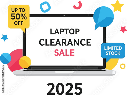 Laptop clearance sale promotion isolated on white background