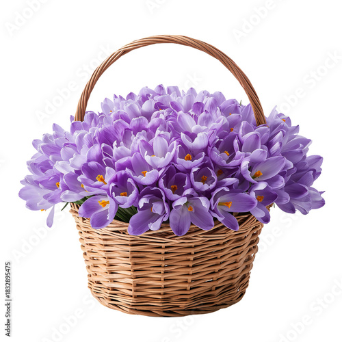 Beautiful Purple Flowers in Wicker Basket for Spring Decoration or Gift