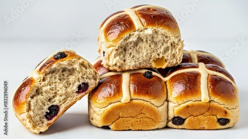 Delicious Hot Cross Buns Stacked: Currants and Glazed Icing