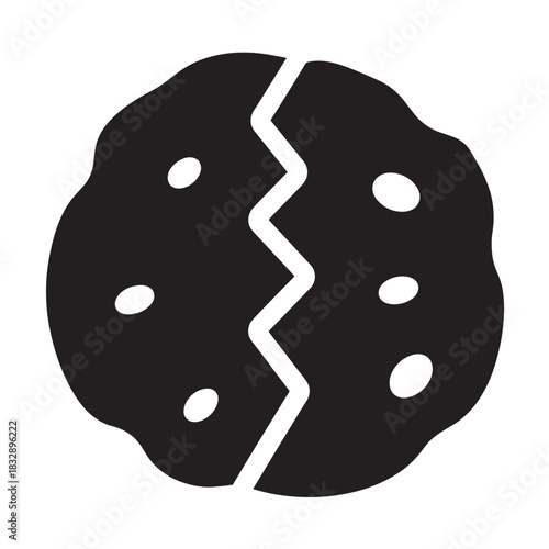 Cracked cookie icon simple flat vector glyph isolated on white background for app design and snack concepts