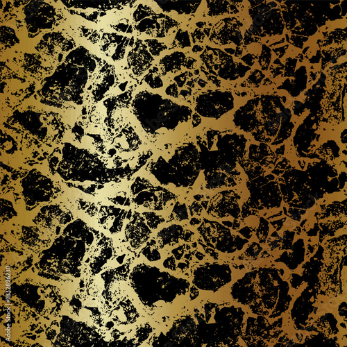 A striking seamless gold and black cracked stone texture with metallic gradient highlights. Ideal for luxury packaging, fashion surfaces, digital artwork, modern branding and high decorative designs