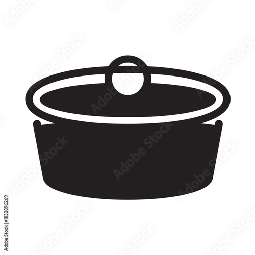 Black and white casserole dish icon simple vector illustration for cooking and kitchenware design isolated on white background