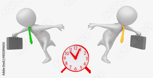 Wecker und 3D Figuren als rennende Geschäftsleute, Freisteller
