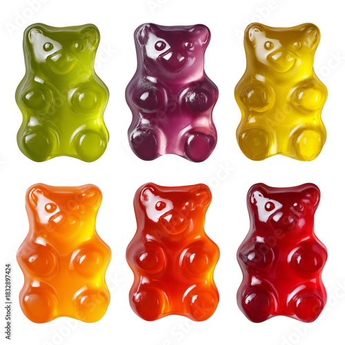 Colorful Gummy Bears Arranged in Rows Showcasing Different Fruity Flavors