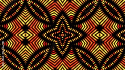 Radiant Abstract Mandala with Symmetrical Star Patterns and Glowing Orange-Yellow Geometric Lines