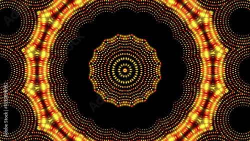 Vibrant Abstract Mandala Pattern with Glowing Circular Dots and Symmetrical Geometric Motion