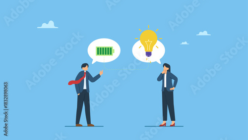 Businessman mentor help employee to get new light bulb idea. Mentor, advisor to motivate employee or inspiration, training or guidance help personal development to reach success, coaching.