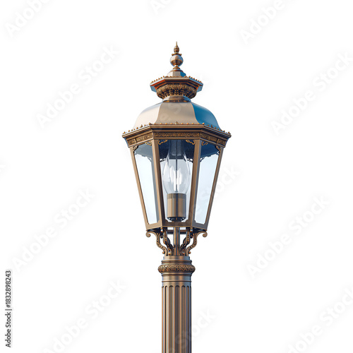 Vintage Street Lamp Illuminating a Quiet City Corner at Dusk