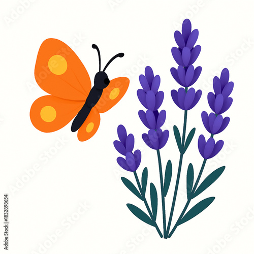 Minimalist and vibrant vector collection of different butterfly species sitting on spring and summer flowers. Flat design for digital projects, greeting cards, and nature-themed graphics.