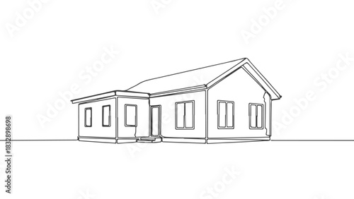 One Line Art Continuous Drawing of a Cozy Modern House