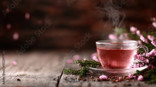 Wallpaper Mural A cozy cup of steaming herbal tea surrounded by delicate pink flowers, evoking feelings of warmth, comfort, and a serene atmosphere for relaxation and mindfulness. Torontodigital.ca