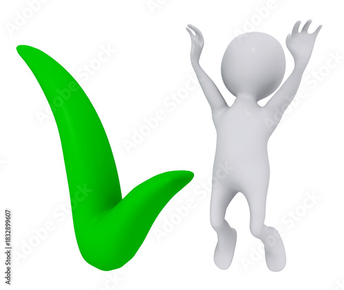 3D Figur mit grünem Häkchen Symbol, Freisteller