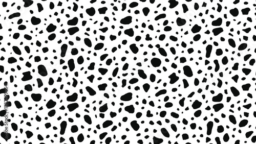 Dalmatian Dog Spotted Pattern Seamless Black and White Animal Fur Print Background, Abstract Spots Texture, Trendy Fabric Design, and Modern Textile Backdrop.
