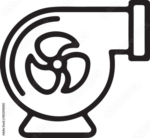 Stylized silhouette icon of a turbocharger or blower fan with blades isolated on transparent background