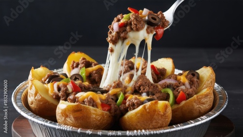 Loaded potato skins with melted cheese and savory toppings