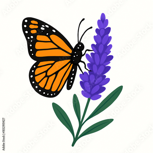 Minimalist and vibrant vector collection of different butterfly species sitting on spring and summer flowers. Flat design for digital projects, greeting cards, and nature-themed graphics.