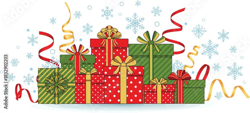 Festive christmas presents isolated on white background for celebration