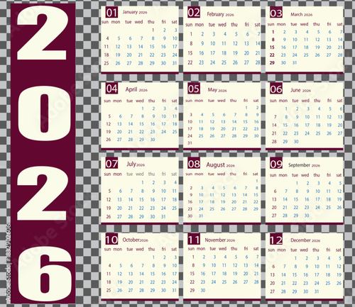 2026 Full Year Calendar Template Design